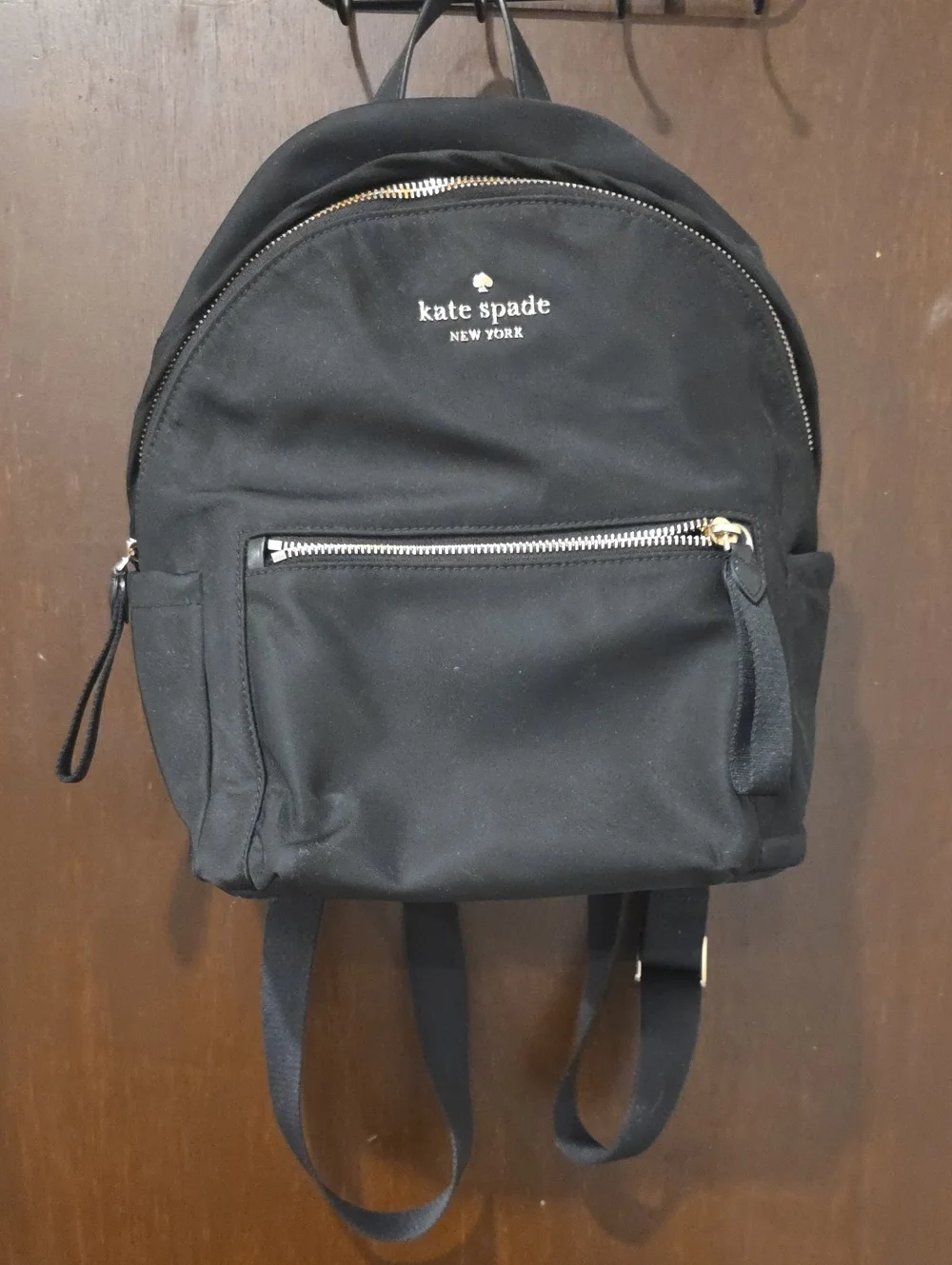 kate spade Black Mini Nylon Backpack with Gold Zippers